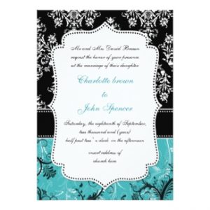 aqua damask wedding save the date invitation