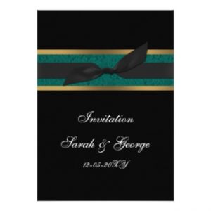 elegant aqua and black ribbon wedding invitation invitation