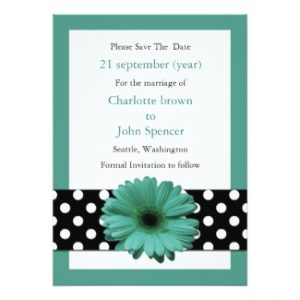 polka dots aqua gerbera save the date invitation